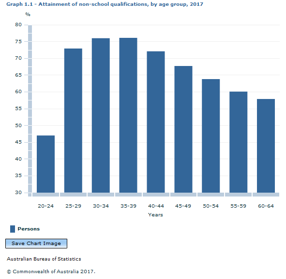 Graph Image for Graph 1.1 - Attainment of non-school qualifications, by age group, 2017